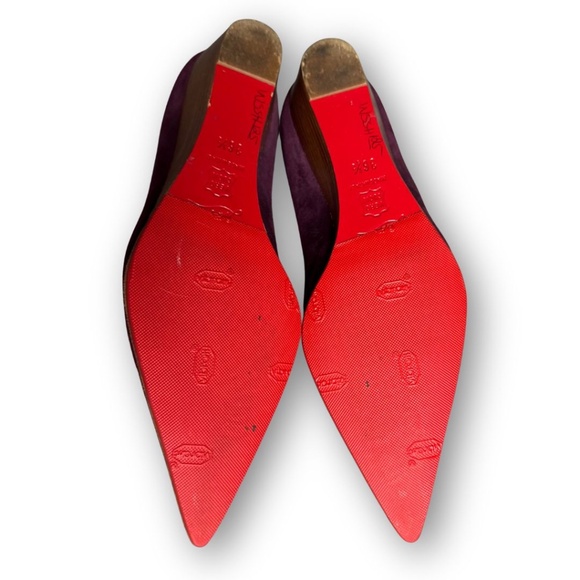 Authentic Christian Louboutin Pipina 55 Purple Suede Pointed Toe Low Wedge - Picture 5 of 10